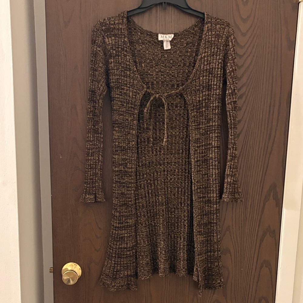 Long Knitted Tie Front Cardigan